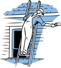 woman stands on ladder and paints house
