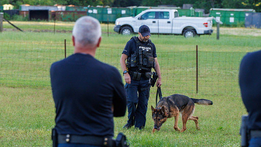 A K9 officer during training